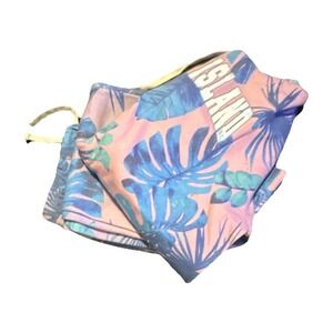 Sea La La Women's Pink Blue Leaf Print Hooded Pullover Hoodie Size L Long Sleeve